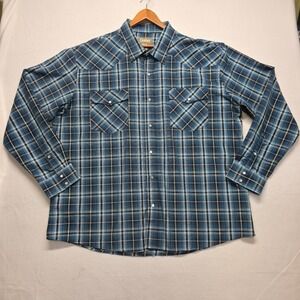 Cowboy Legend Men's Blue Plaid Long Sleeve Pearl Snap Western Shirt Size 4X